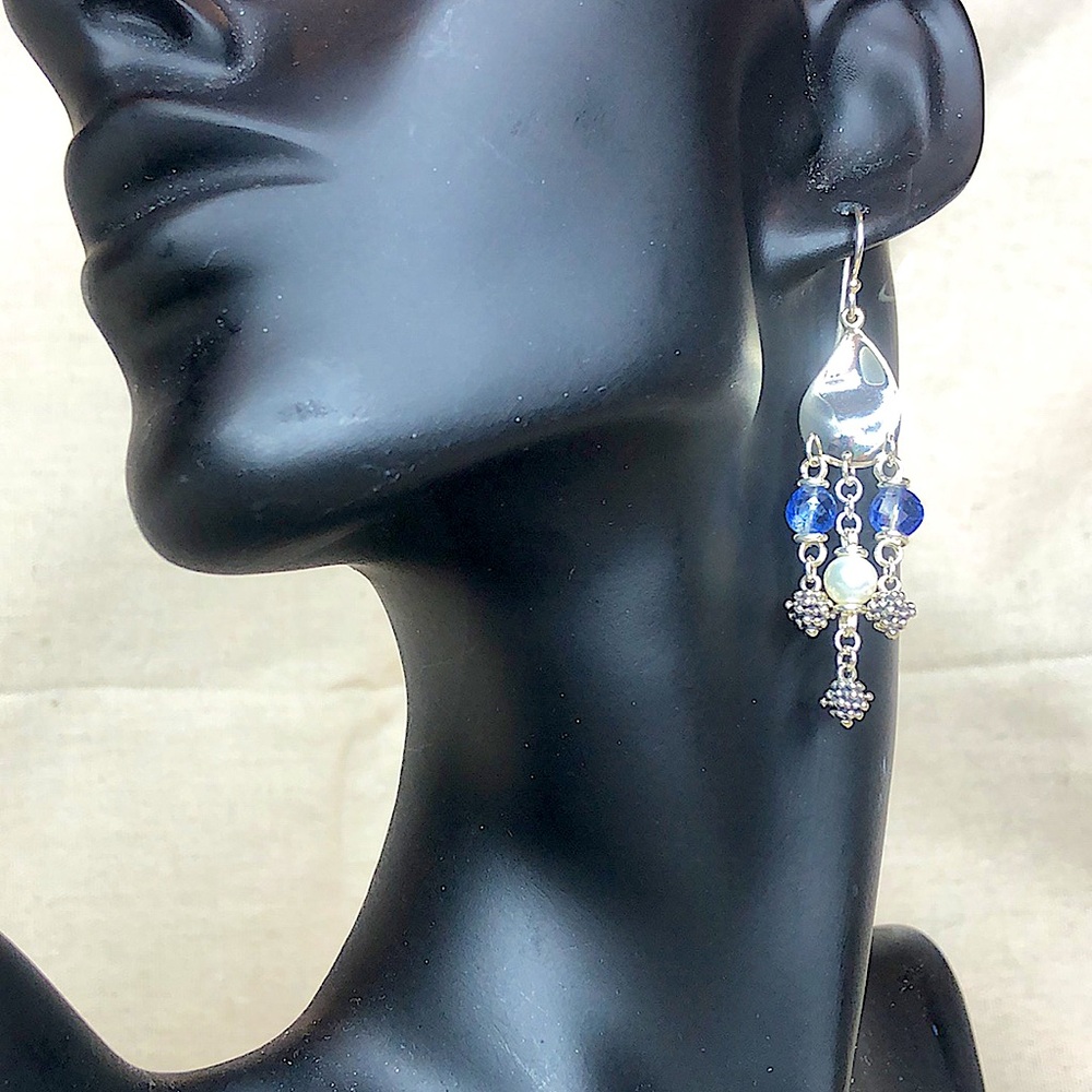 MICHAEL DAWKINS Starry Night Blue Topaz Cultured Pearl Sterling Silver Earrings